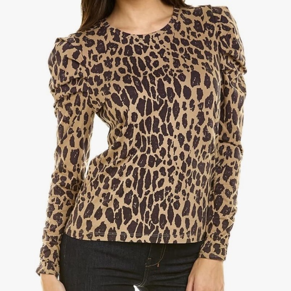 7 For All Mankind  Leopard Pleat Puff Sleeve Top - Picture 1 of 6